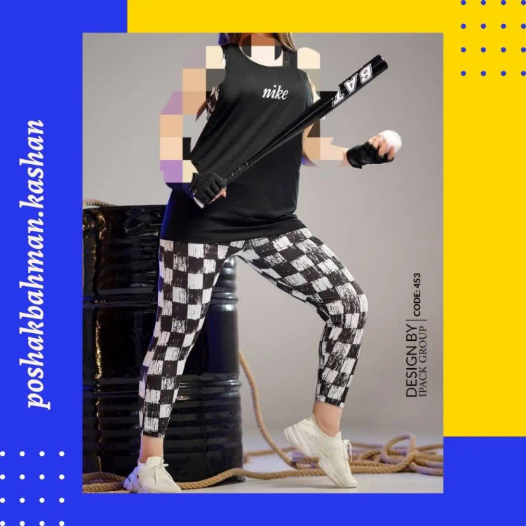 ست زنانه دخترانه سه تیکه کاور نیم تنه لگ جنس آیس کره ای اعلا چاپ نایک بسیار نرم و لطیف با کشسانی و تنخور عالی