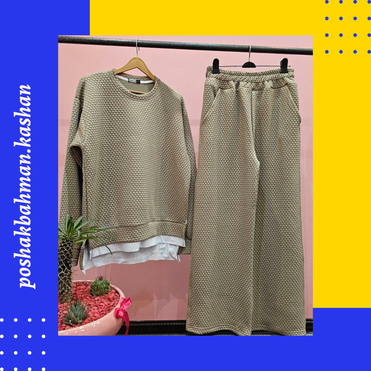 ست زنانه دخترانه جنس ژاکارد (فیتیله) بلوز تیکه دوزی شلوار بگ جیب دار کمر کش با تنخور بسیار شیک و جذاب ارسال رایگان