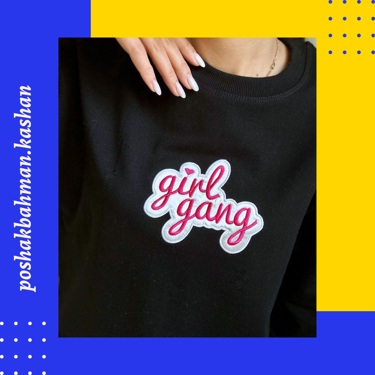 بلوز زنانه دخترانه جنس دورس پنبه دو نخ تیپ لاکرا تیکه دوزی گلدوزی شده girl gang با تنخور ساده و شیک