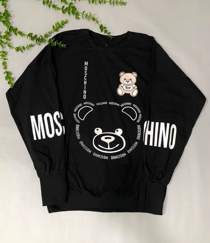 بلوز زنانه دخترانه لانگ لش جنس نخ پنبه آستین فینگر دار فانتزی چاپ MOSCHINO