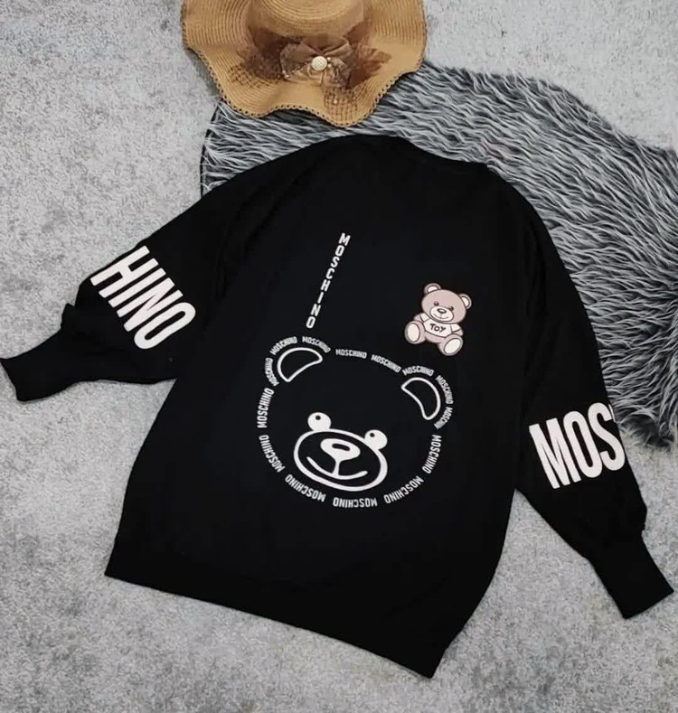 بلوز زنانه دخترانه لانگ لش جنس نخ پنبه آستین فینگر دار فانتزی چاپ MOSCHINO