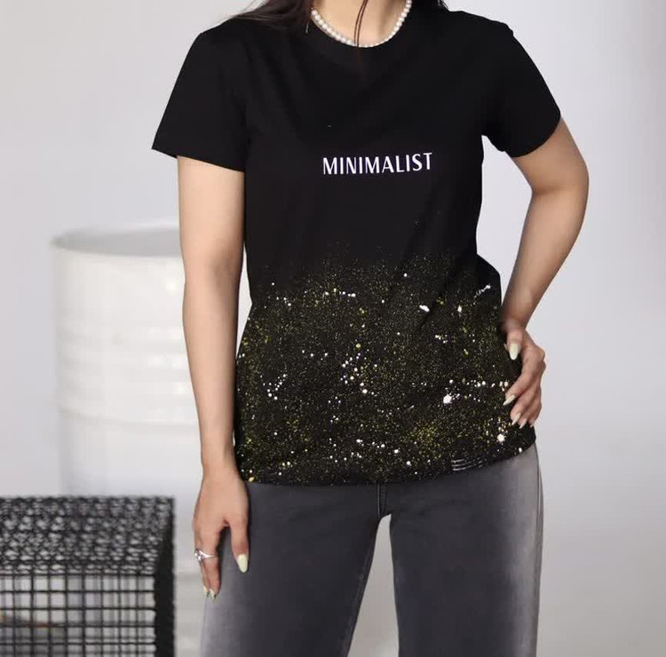 تیشرت زنانه دخترانه جنس سوپر نخ پنبه نرم و لطیف چاپ MINIMALIST با تنخور بسیار شیک