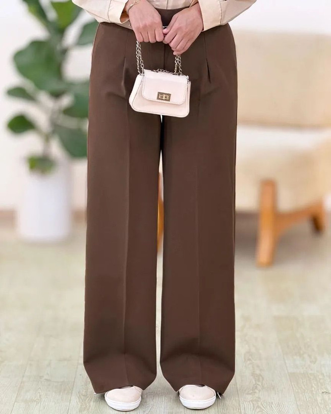 شلوار زنانه دخترانه جنس مازراتی دبل مدل بگ جلو پیله جیب دار کمر پشت کش داخل کار گان کشی شده با تنخور بسیار شیک
